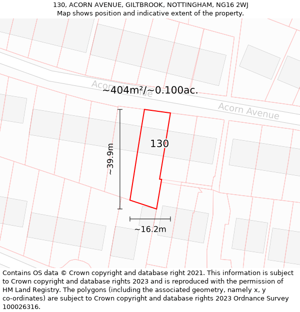 130, ACORN AVENUE, GILTBROOK, NOTTINGHAM, NG16 2WJ: Plot and title map