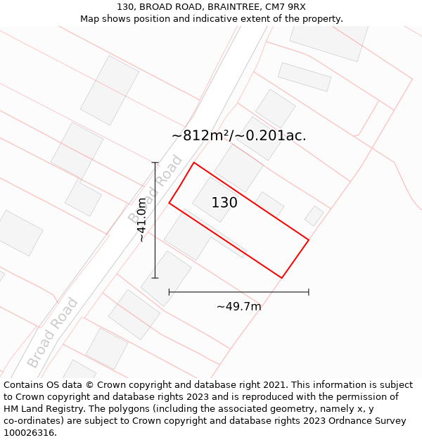 130, BROAD ROAD, BRAINTREE, CM7 9RX: Plot and title map