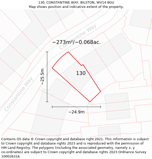 130, CONSTANTINE WAY, BILSTON, WV14 8GU: Plot and title map