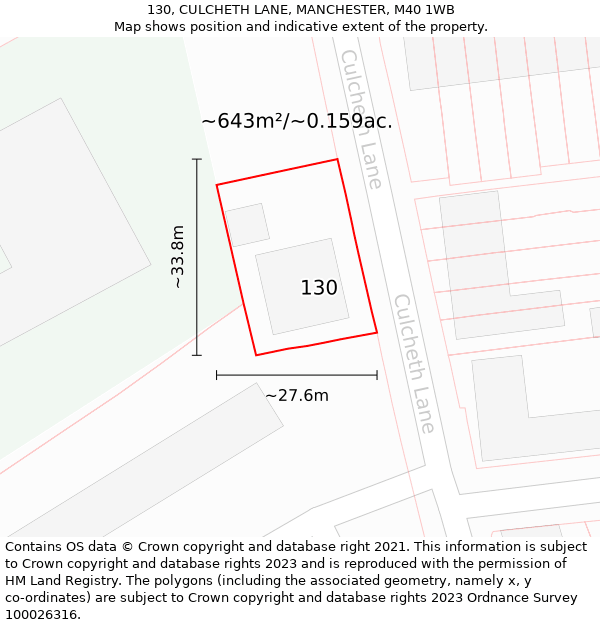 130, CULCHETH LANE, MANCHESTER, M40 1WB: Plot and title map