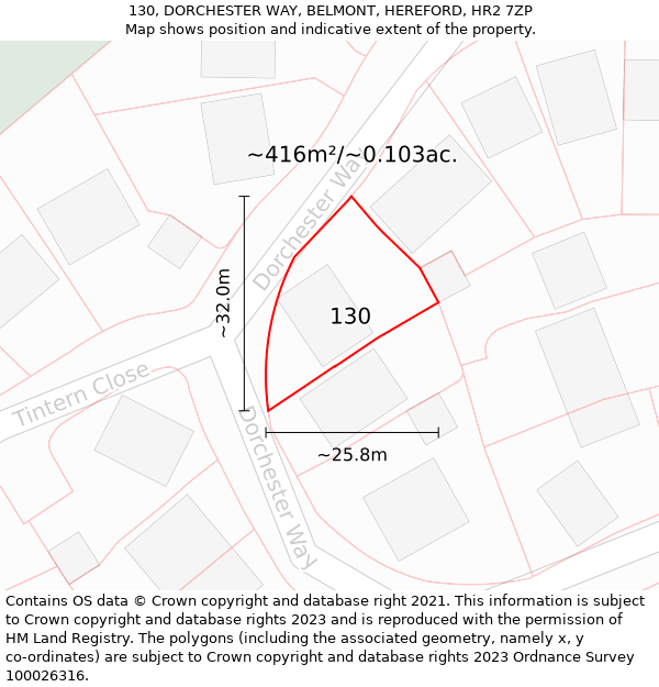 130, DORCHESTER WAY, BELMONT, HEREFORD, HR2 7ZP: Plot and title map