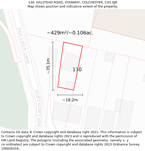 130, HALSTEAD ROAD, STANWAY, COLCHESTER, CO3 0JR: Plot and title map