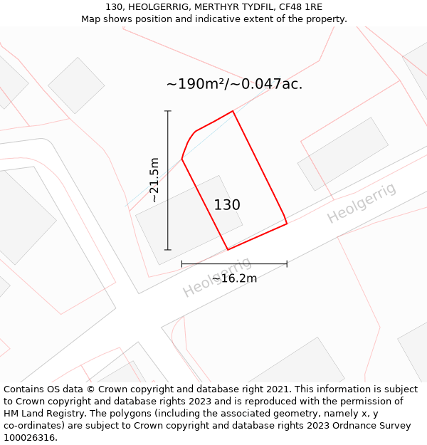 130, HEOLGERRIG, MERTHYR TYDFIL, CF48 1RE: Plot and title map