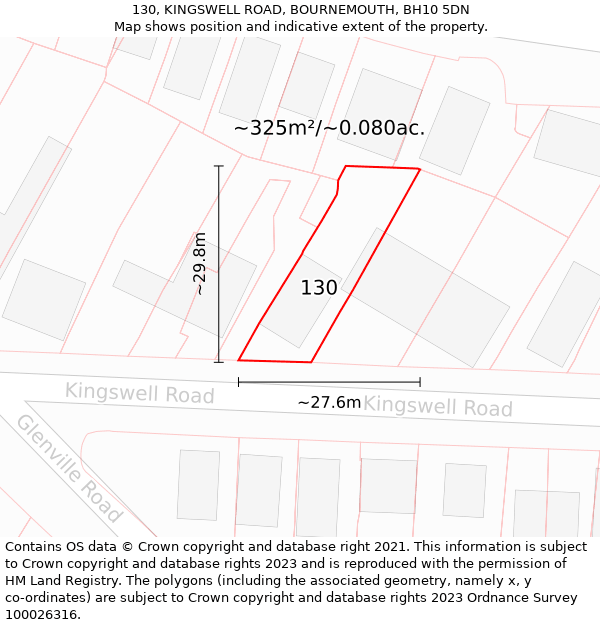 130, KINGSWELL ROAD, BOURNEMOUTH, BH10 5DN: Plot and title map