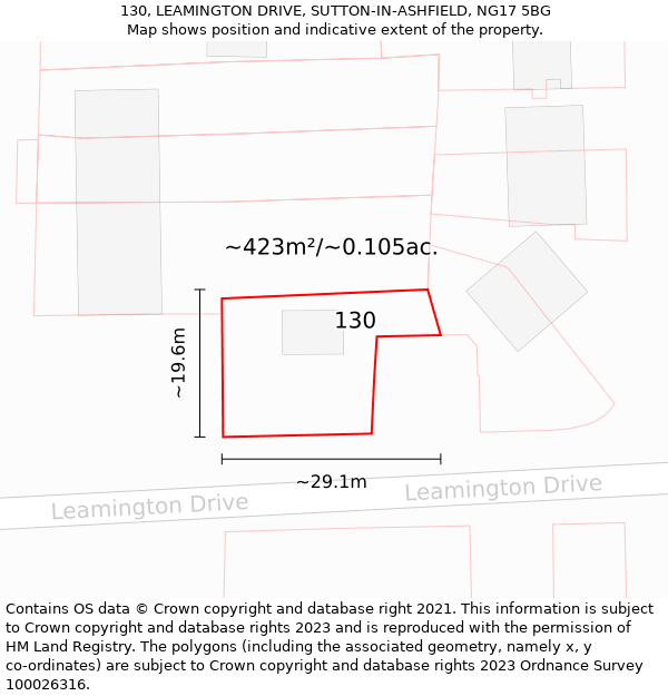 130, LEAMINGTON DRIVE, SUTTON-IN-ASHFIELD, NG17 5BG: Plot and title map