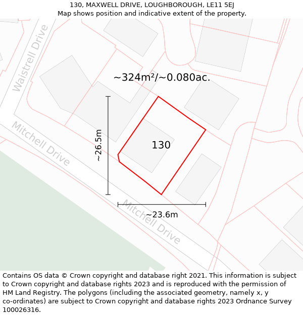 130, MAXWELL DRIVE, LOUGHBOROUGH, LE11 5EJ: Plot and title map