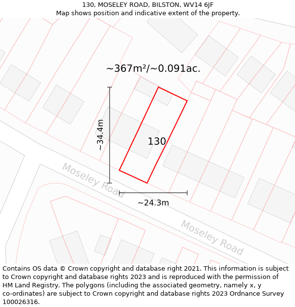 130, MOSELEY ROAD, BILSTON, WV14 6JF: Plot and title map