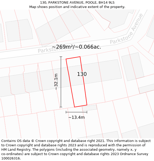 130, PARKSTONE AVENUE, POOLE, BH14 9LS: Plot and title map