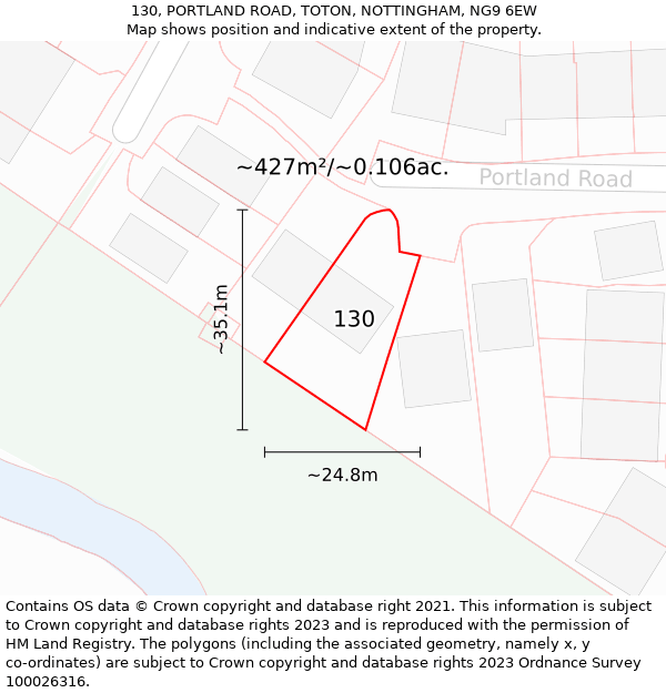 130, PORTLAND ROAD, TOTON, NOTTINGHAM, NG9 6EW: Plot and title map