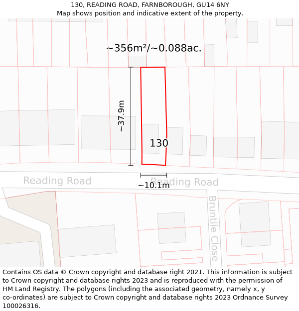 130, READING ROAD, FARNBOROUGH, GU14 6NY: Plot and title map