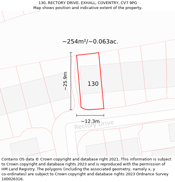 130, RECTORY DRIVE, EXHALL, COVENTRY, CV7 9PG: Plot and title map