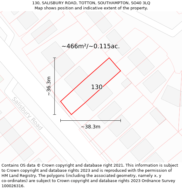 130, SALISBURY ROAD, TOTTON, SOUTHAMPTON, SO40 3LQ: Plot and title map