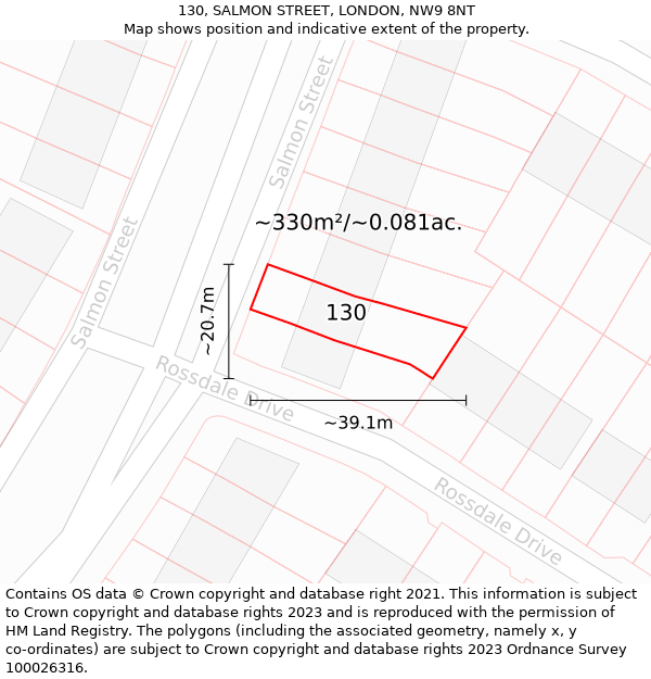 130, SALMON STREET, LONDON, NW9 8NT: Plot and title map