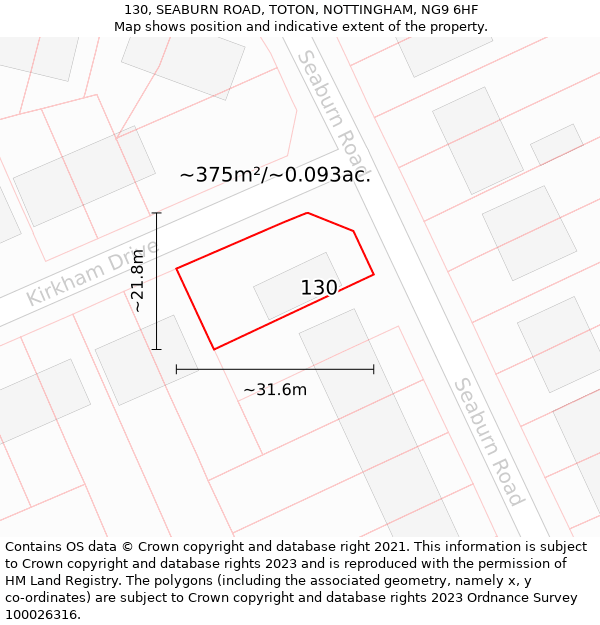 130, SEABURN ROAD, TOTON, NOTTINGHAM, NG9 6HF: Plot and title map