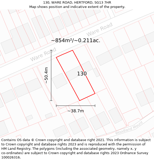 130, WARE ROAD, HERTFORD, SG13 7HR: Plot and title map