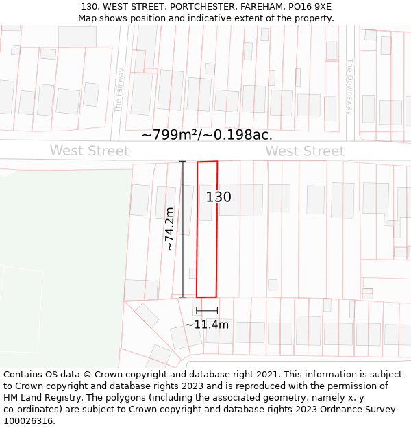 130, WEST STREET, PORTCHESTER, FAREHAM, PO16 9XE: Plot and title map