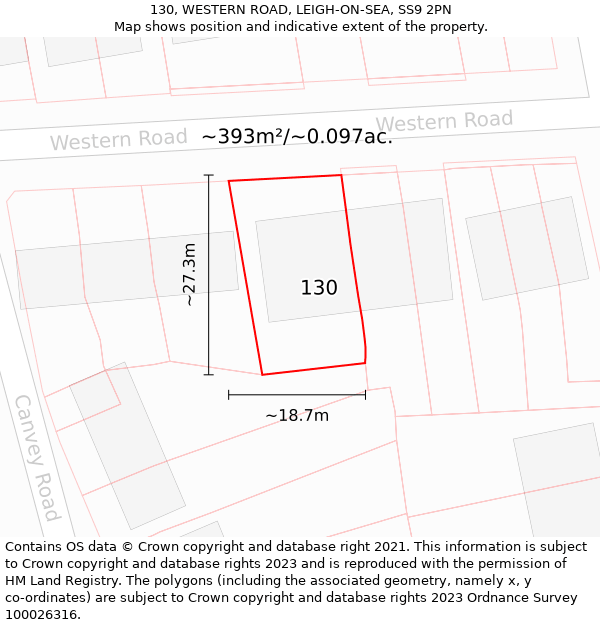 130, WESTERN ROAD, LEIGH-ON-SEA, SS9 2PN: Plot and title map