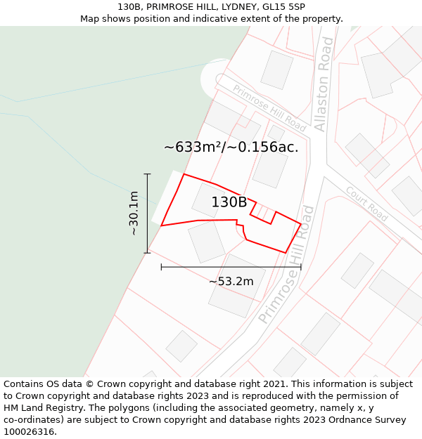 130B, PRIMROSE HILL, LYDNEY, GL15 5SP: Plot and title map