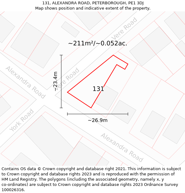 131, ALEXANDRA ROAD, PETERBOROUGH, PE1 3DJ: Plot and title map