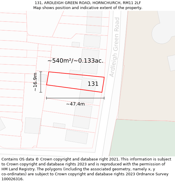 131, ARDLEIGH GREEN ROAD, HORNCHURCH, RM11 2LF: Plot and title map