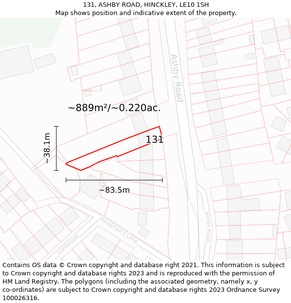 131, ASHBY ROAD, HINCKLEY, LE10 1SH: Plot and title map