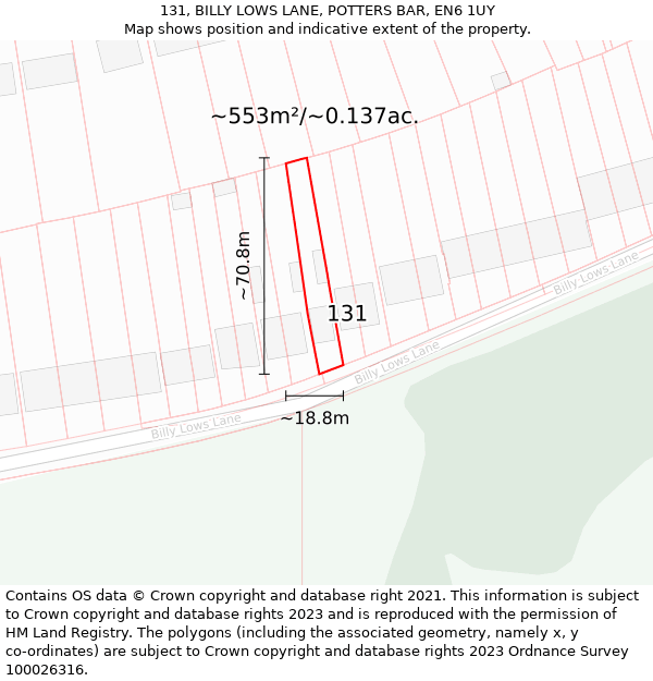 131, BILLY LOWS LANE, POTTERS BAR, EN6 1UY: Plot and title map