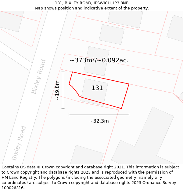 131, BIXLEY ROAD, IPSWICH, IP3 8NR: Plot and title map