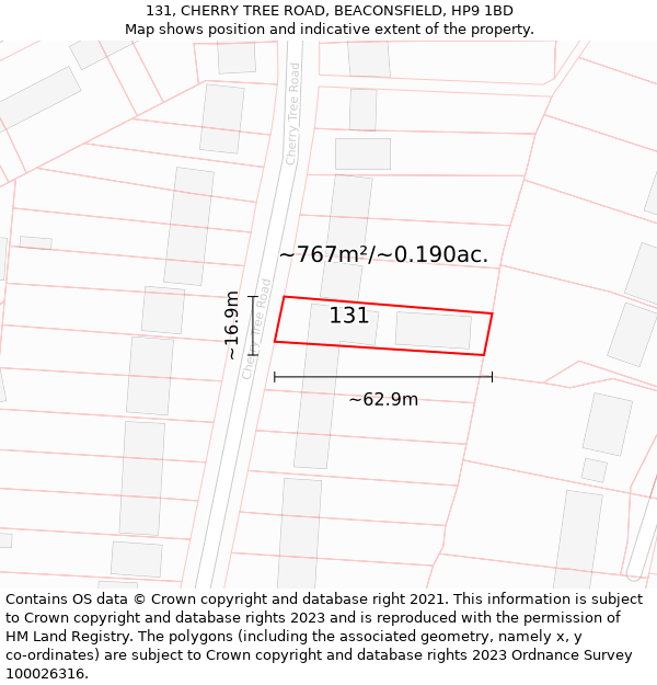 131, CHERRY TREE ROAD, BEACONSFIELD, HP9 1BD: Plot and title map