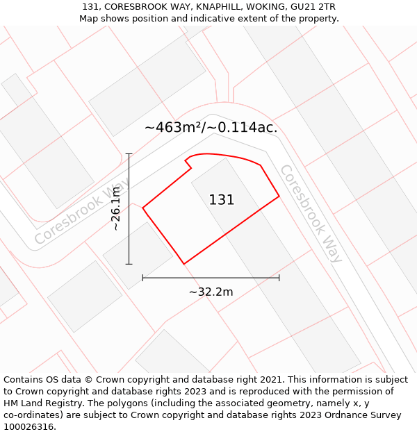 131, CORESBROOK WAY, KNAPHILL, WOKING, GU21 2TR: Plot and title map