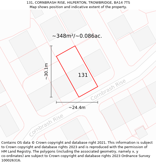 131, CORNBRASH RISE, HILPERTON, TROWBRIDGE, BA14 7TS: Plot and title map