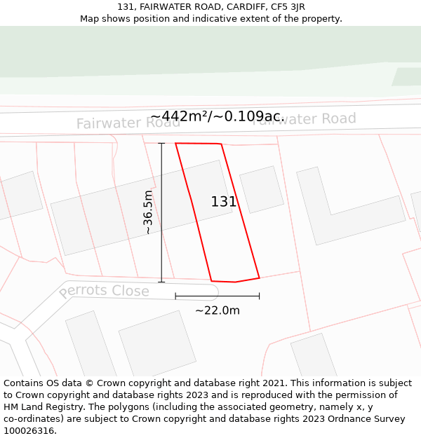 131, FAIRWATER ROAD, CARDIFF, CF5 3JR: Plot and title map