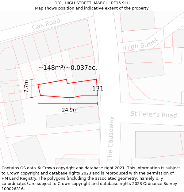 131, HIGH STREET, MARCH, PE15 9LH: Plot and title map