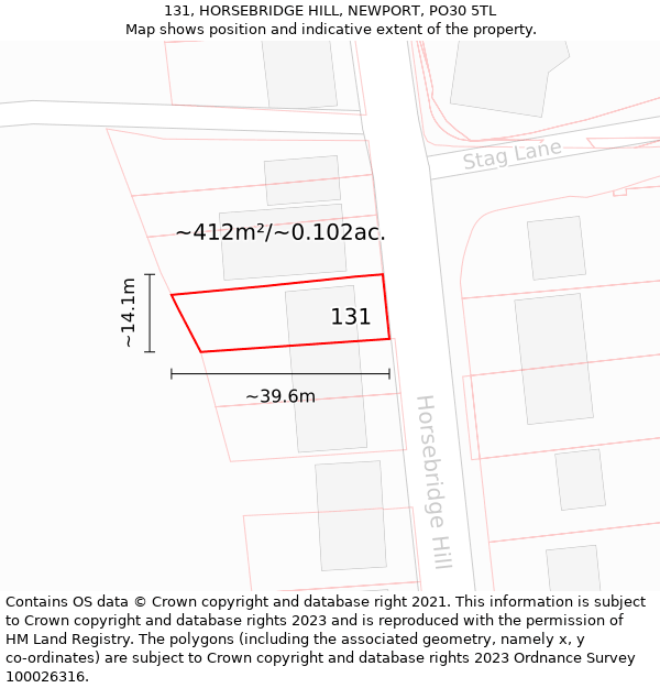 131, HORSEBRIDGE HILL, NEWPORT, PO30 5TL: Plot and title map