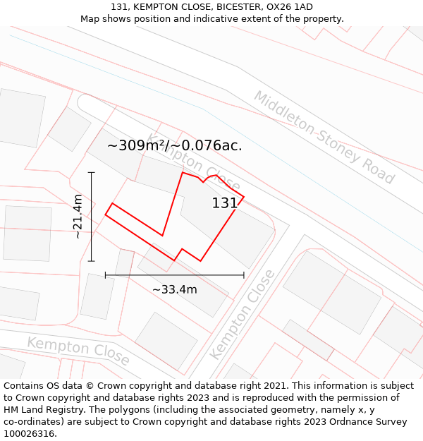 131, KEMPTON CLOSE, BICESTER, OX26 1AD: Plot and title map