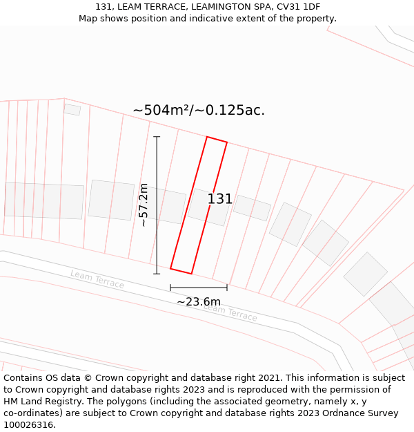 131, LEAM TERRACE, LEAMINGTON SPA, CV31 1DF: Plot and title map