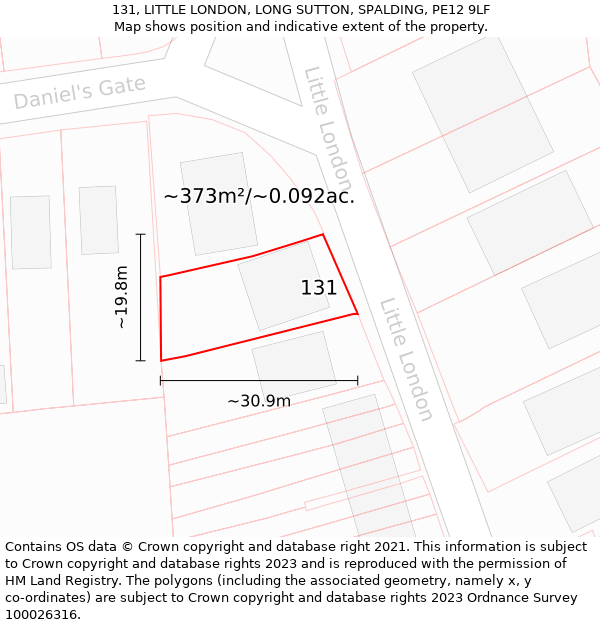 131, LITTLE LONDON, LONG SUTTON, SPALDING, PE12 9LF: Plot and title map