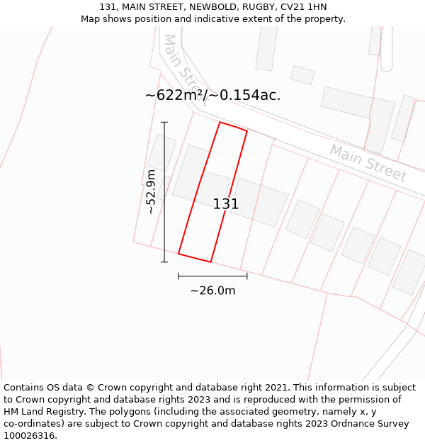 131, MAIN STREET, NEWBOLD, RUGBY, CV21 1HN: Plot and title map