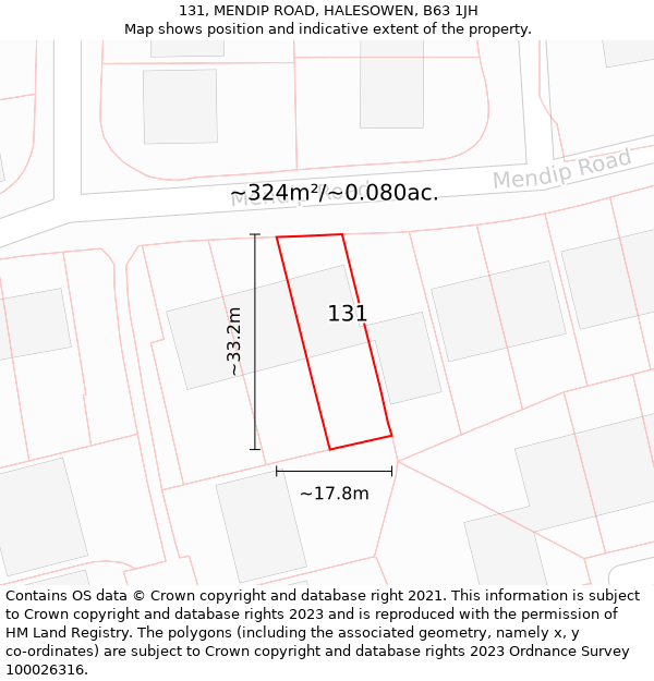 131, MENDIP ROAD, HALESOWEN, B63 1JH: Plot and title map