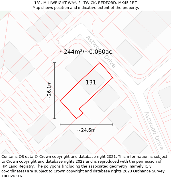 131, MILLWRIGHT WAY, FLITWICK, BEDFORD, MK45 1BZ: Plot and title map