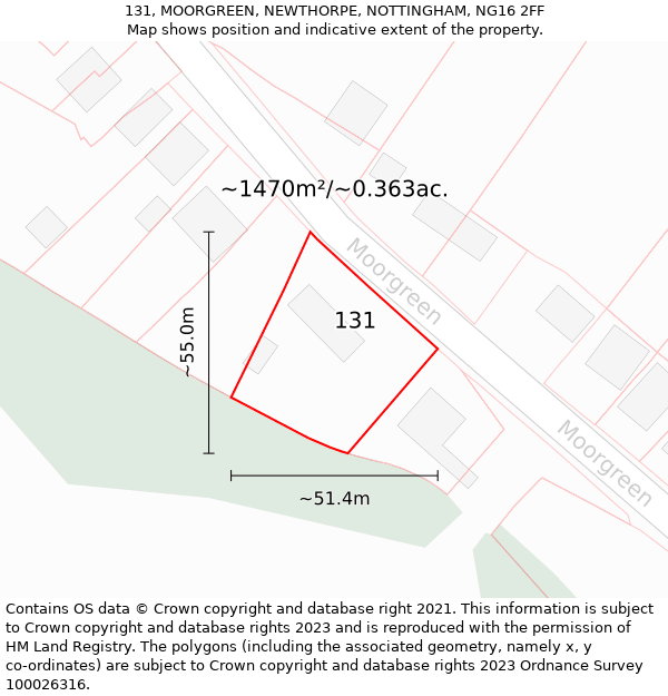 131, MOORGREEN, NEWTHORPE, NOTTINGHAM, NG16 2FF: Plot and title map