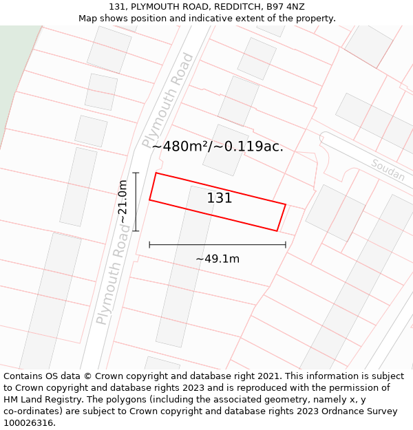 131, PLYMOUTH ROAD, REDDITCH, B97 4NZ: Plot and title map