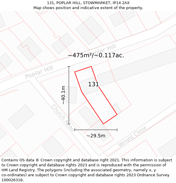 131, POPLAR HILL, STOWMARKET, IP14 2AX: Plot and title map