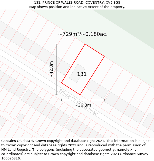 131, PRINCE OF WALES ROAD, COVENTRY, CV5 8GS: Plot and title map