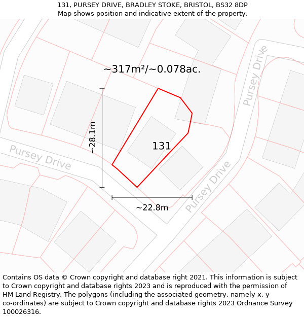 131, PURSEY DRIVE, BRADLEY STOKE, BRISTOL, BS32 8DP: Plot and title map