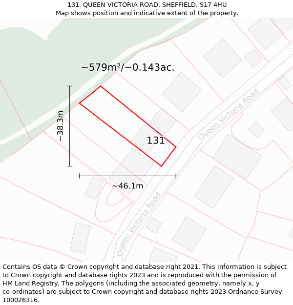 131, QUEEN VICTORIA ROAD, SHEFFIELD, S17 4HU: Plot and title map