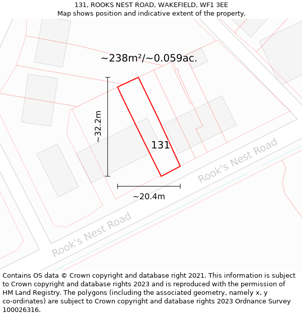 131, ROOKS NEST ROAD, WAKEFIELD, WF1 3EE: Plot and title map