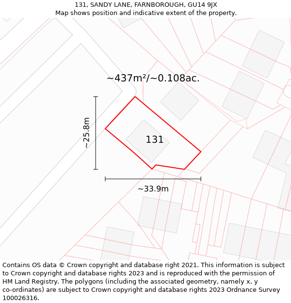 131, SANDY LANE, FARNBOROUGH, GU14 9JX: Plot and title map