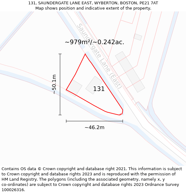 131, SAUNDERGATE LANE EAST, WYBERTON, BOSTON, PE21 7AT: Plot and title map