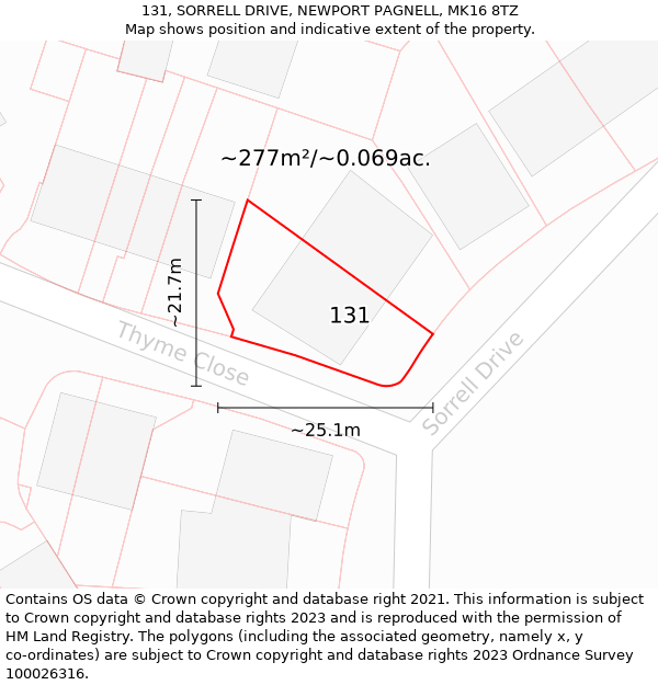 131, SORRELL DRIVE, NEWPORT PAGNELL, MK16 8TZ: Plot and title map