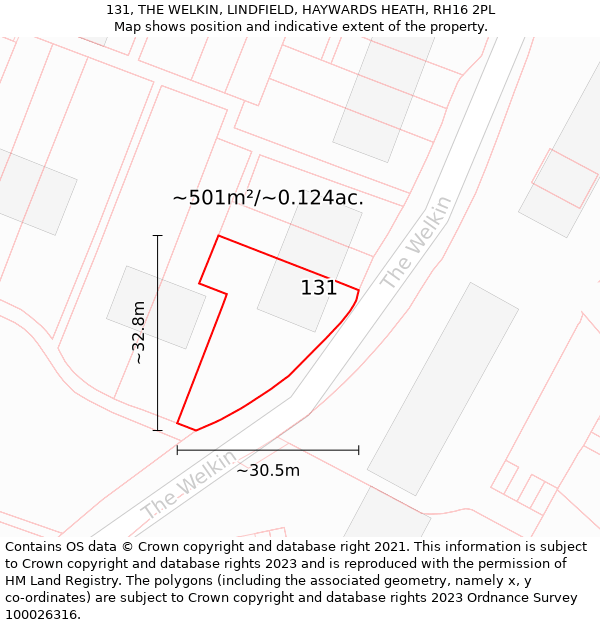 131, THE WELKIN, LINDFIELD, HAYWARDS HEATH, RH16 2PL: Plot and title map